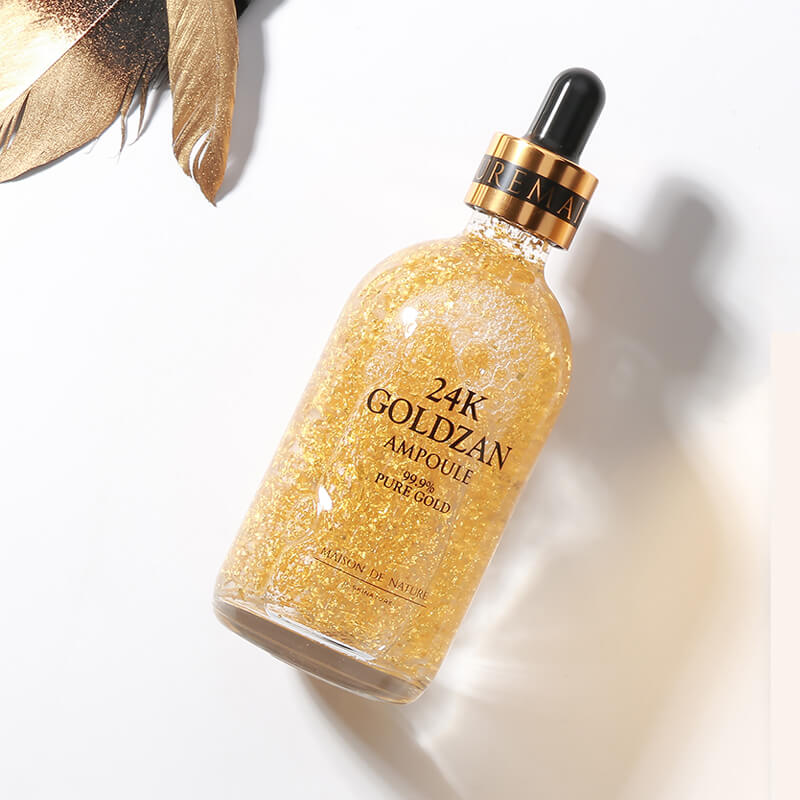 Maison De Nature 24k Goldzan Ampoule 99% Pure Gold Mini 10 ml แอมพูล ทองคำบริสุทธิ์ 24k 99.9% จากประเทศเกาหลี ช่วยเสริมสร้างคอลลาเจนยกกระชับใบหน้าให้ดูอ่อนกว่าวัย ต่อต้านริ้วรอย ลดเลื่อนรอยเหี่ยวย่น รอยตีนกา ร่องลึก ทำให้ดูเด็กลง เพิ่มความชุ่มชื้นให้กับผิว ให้เผิวฟู นิ่ม แลดูสุขภาพดี